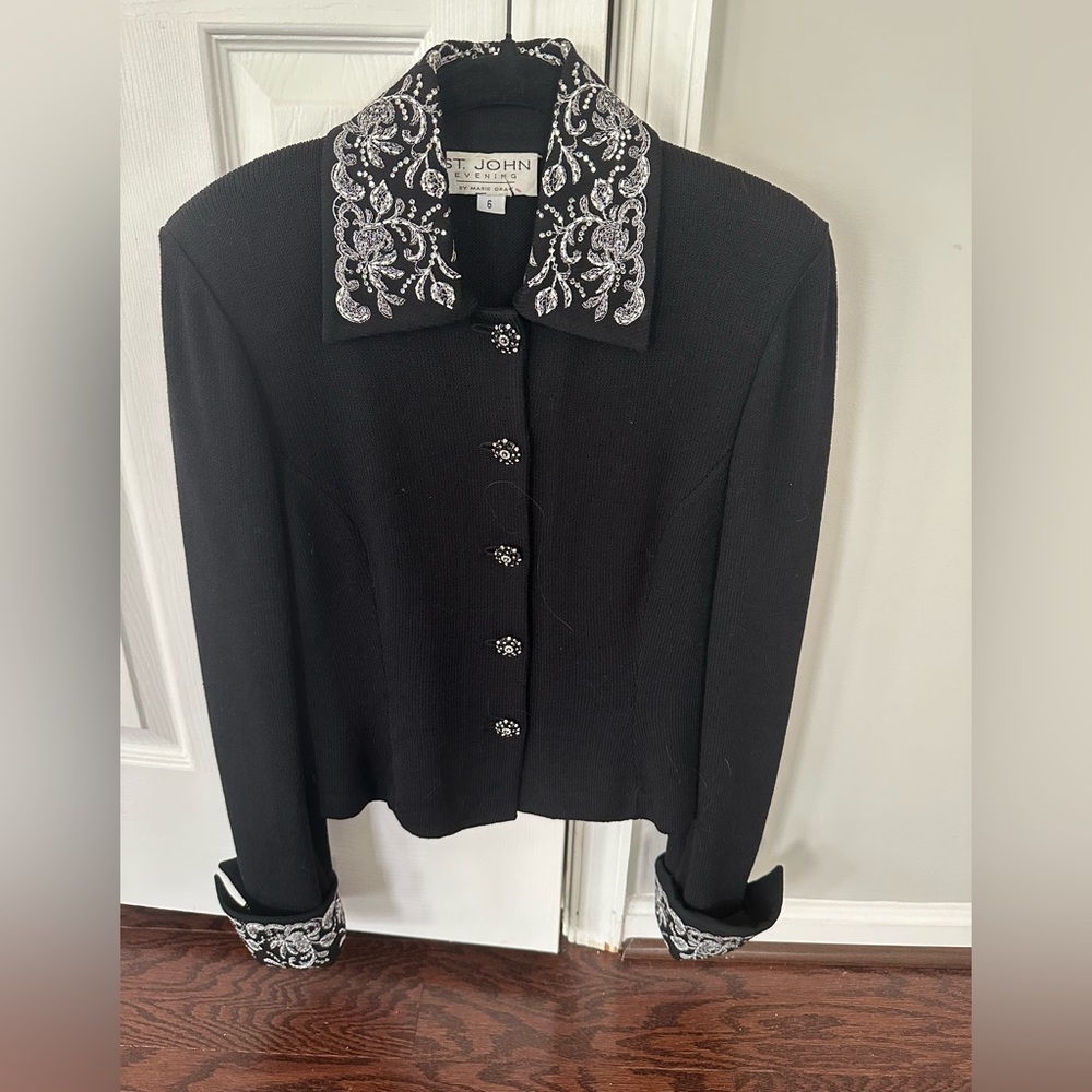 St. John Evening Santana Knit Jacket With embroidery and crystals.